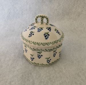 Polish Pottery Octagonal Trinket Dish with lid and grape design